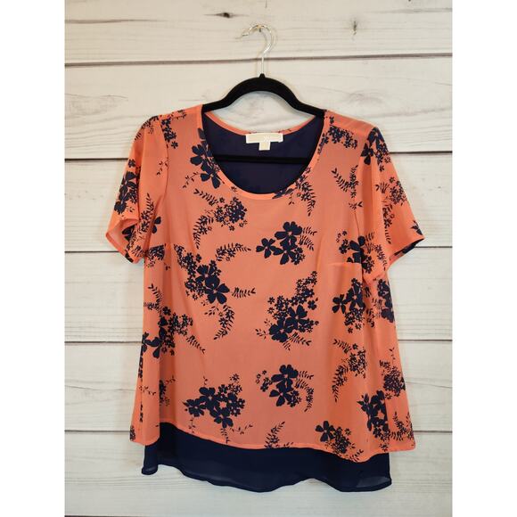 MICHAEL Michael Kors Women's Orange Blue Floral Short Sleeve Blouse Size‎ Small - Picture 1 of 6